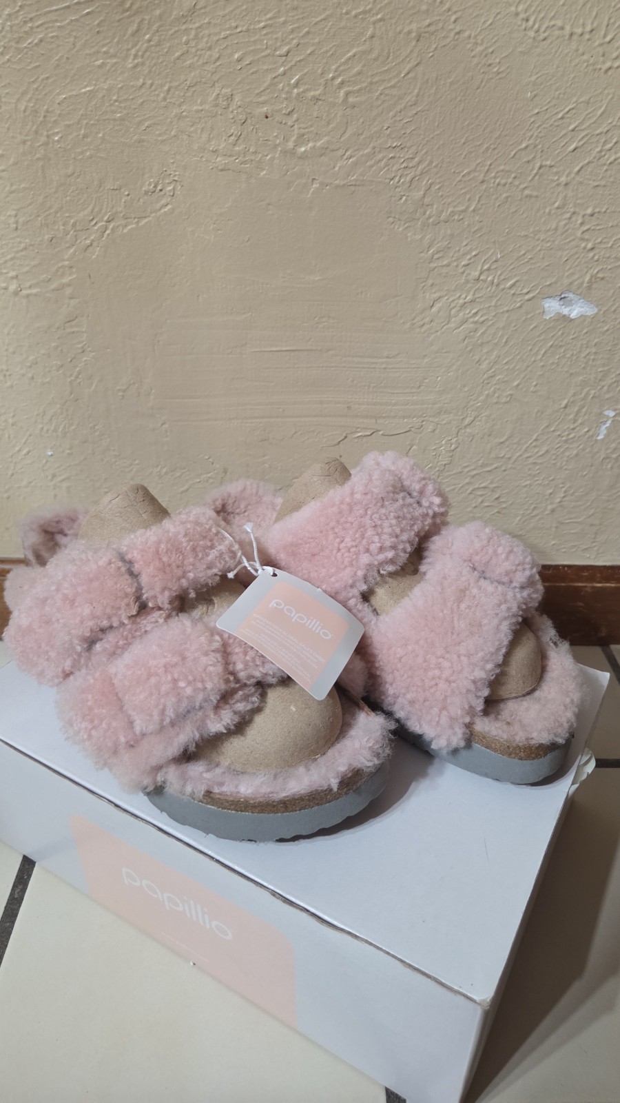 Papillio Arizona Pink Shearling Faux Fur Open Toe Slide Slippers Women 10