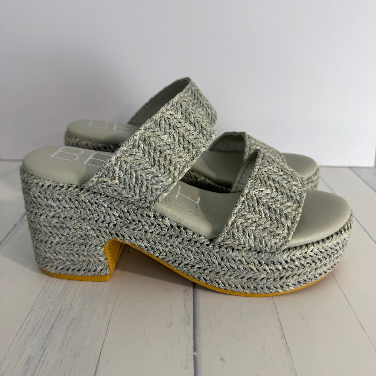 BEACH Matisse Ocean Ave Braided Platform Block Heel Sandals Grey Size 6M NWOB