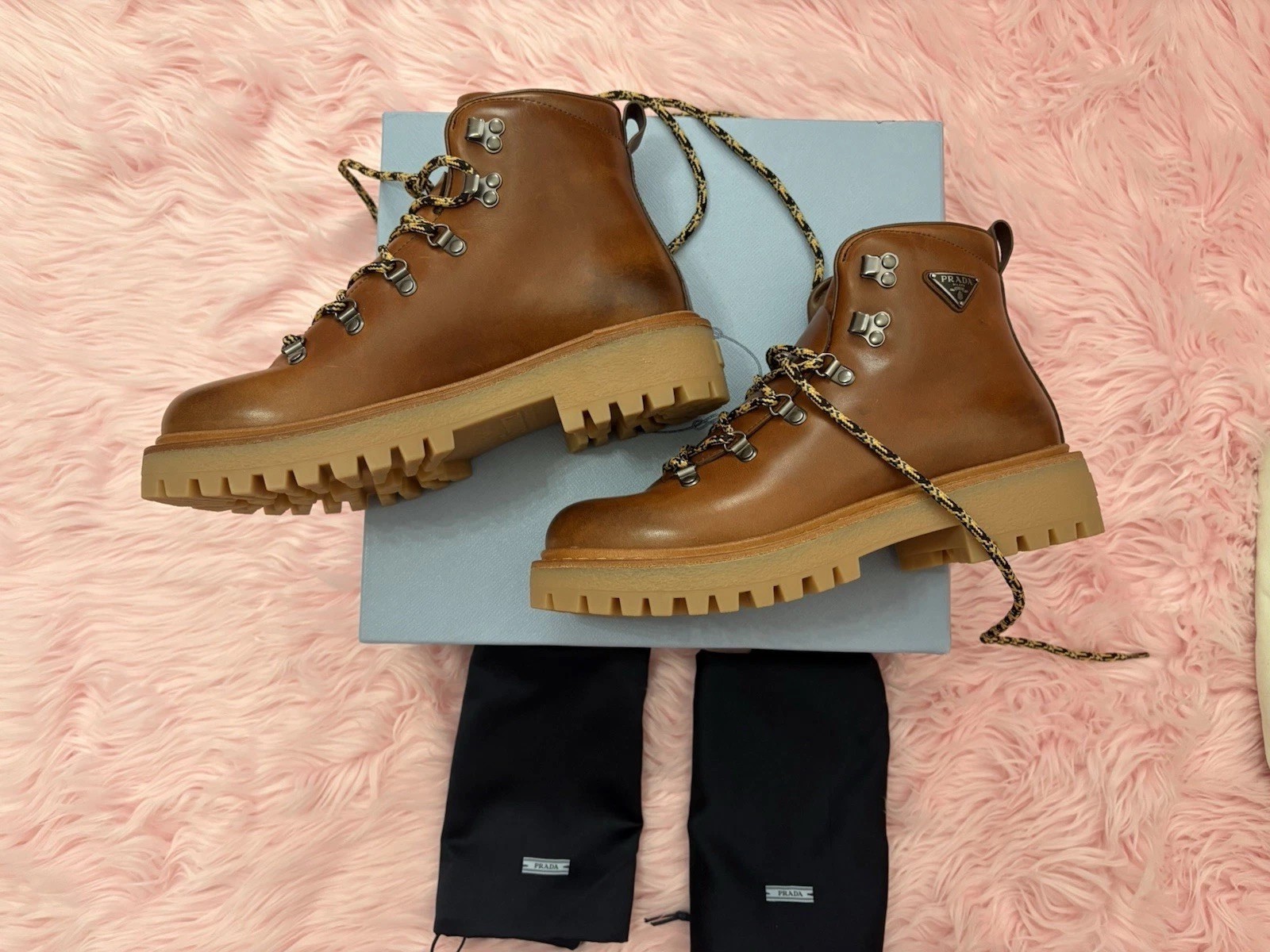 Brand new Prada Brown Leather St Moritz Hiking Boots size 39.5