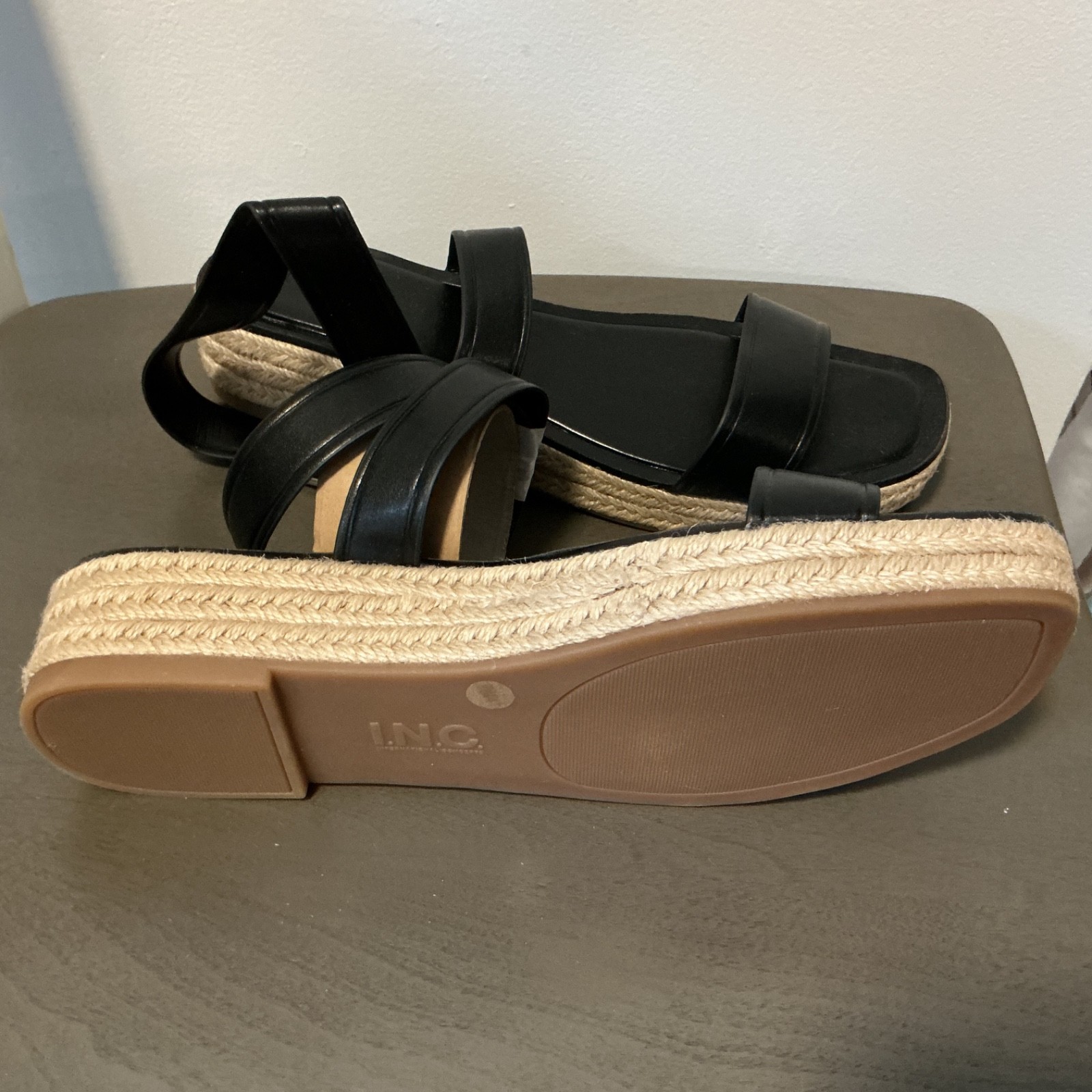 INC Size 10 Havilah BLACK Espadrille Criss-Cross Ankle Sandals B2-13