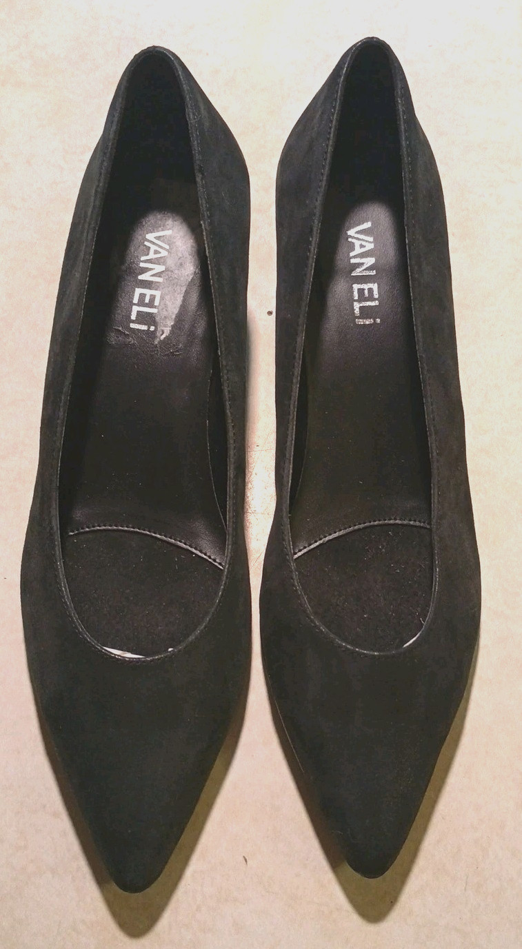 VANELi Classic Designer Shimmer Black Suede Pumps 1.75″ Chunky Heel Sz 7 N EUC