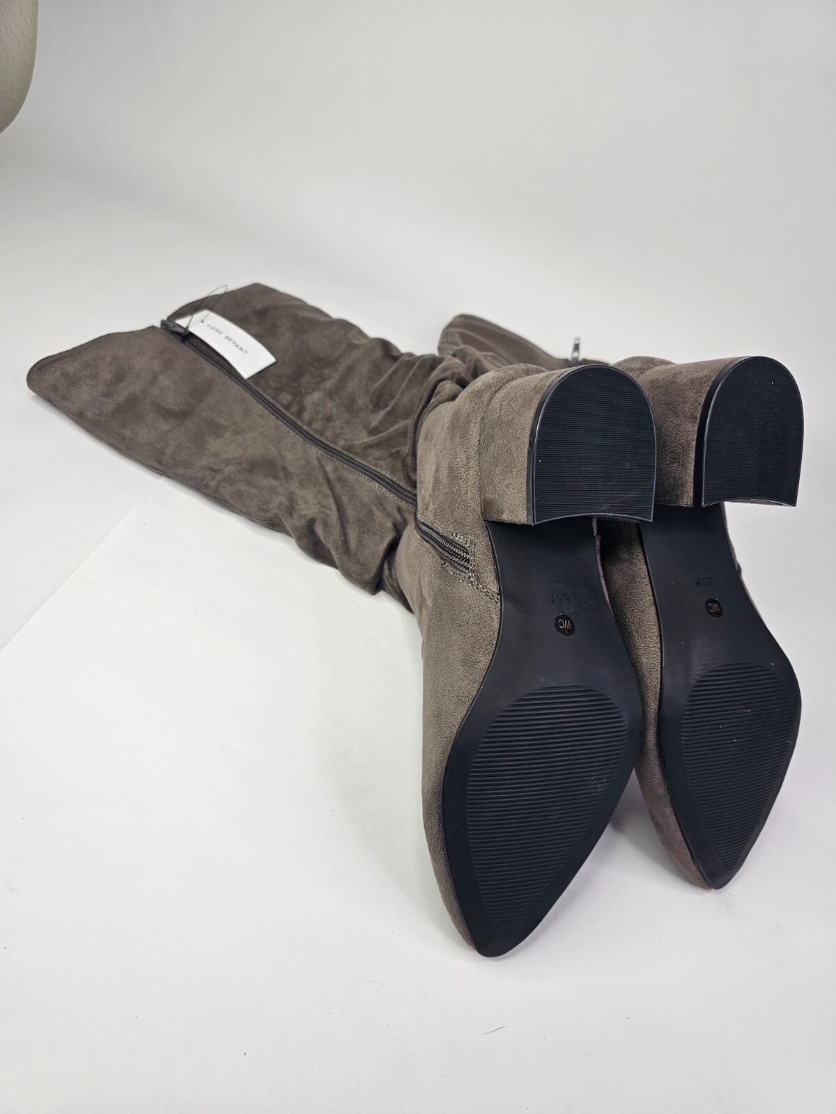 New $129! Lane Bryant Tall Slouch Boots Suedette 8.5 W Wide Gray Heeled Shoes