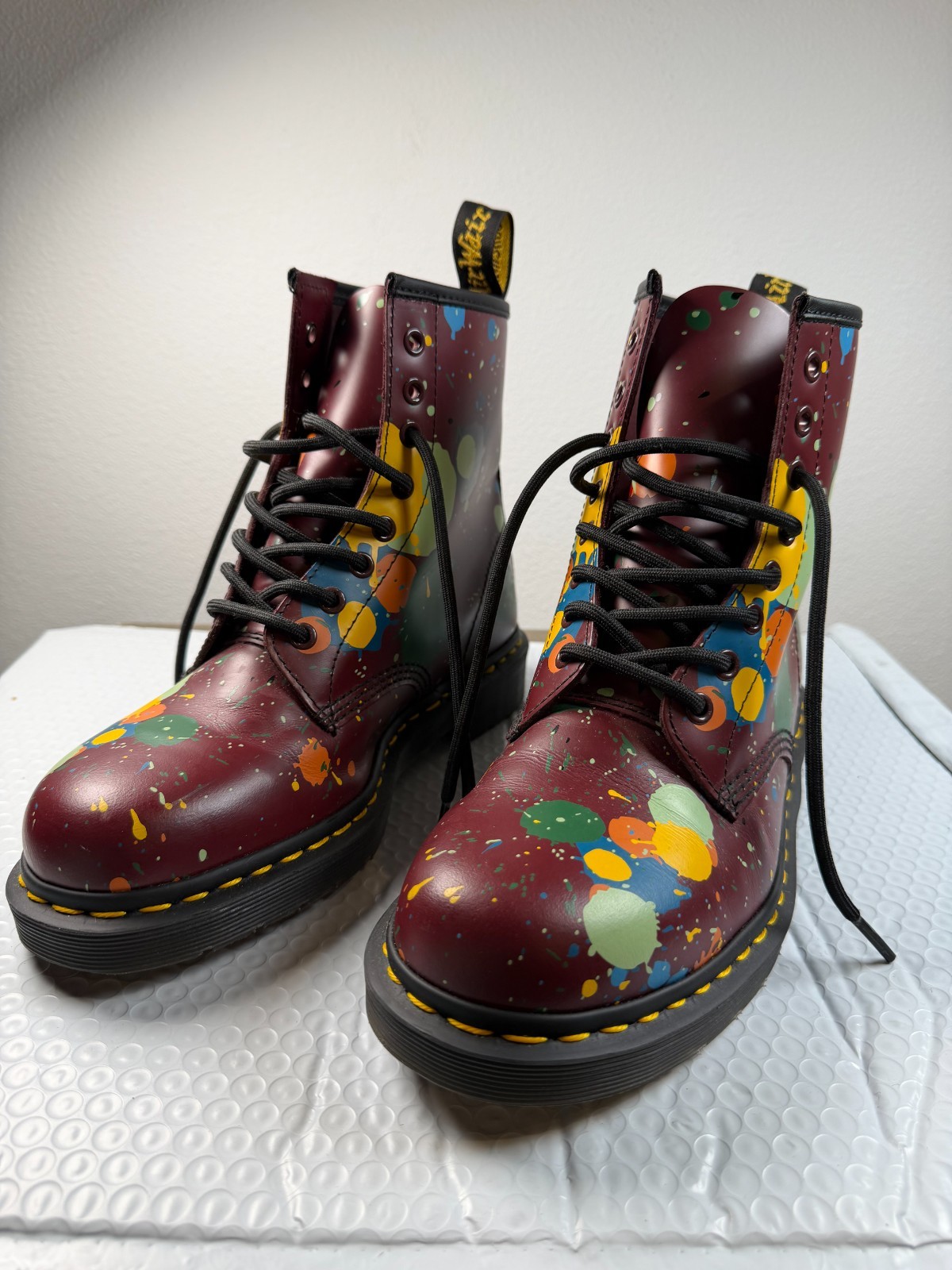Dr Martens 1460 Paint Splatter Burgundy Leather Combat Boots Women’s 9 US 42 EU