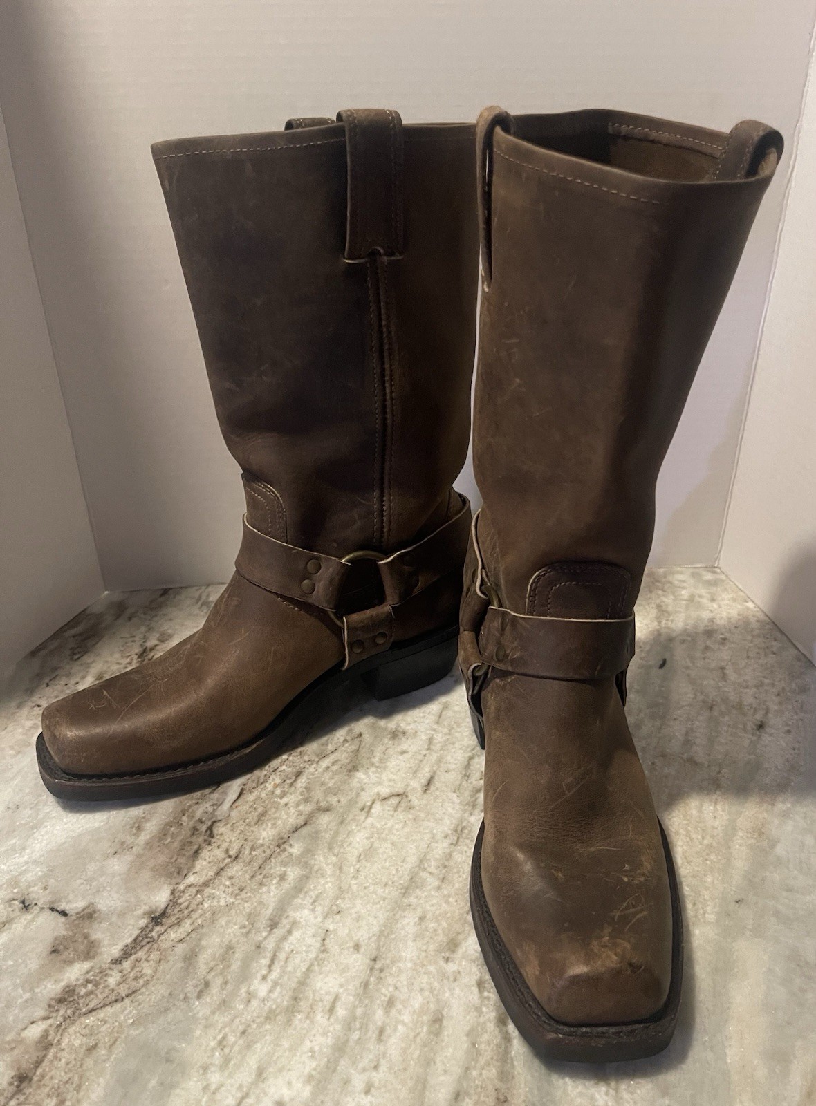 Brown Frye Harness Motorcycle Boots Square Toe 8 1/2 M