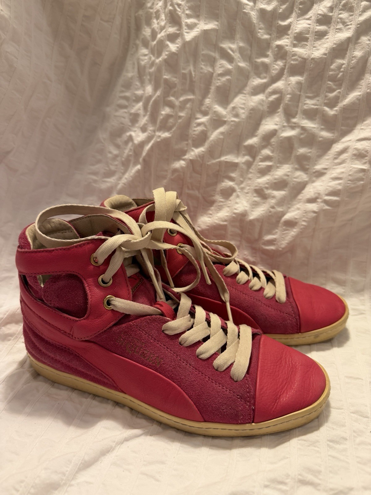 PUMA x Alexander McQueen Pink High Top Lace-Up Sneakers Leather, Rubber Sole