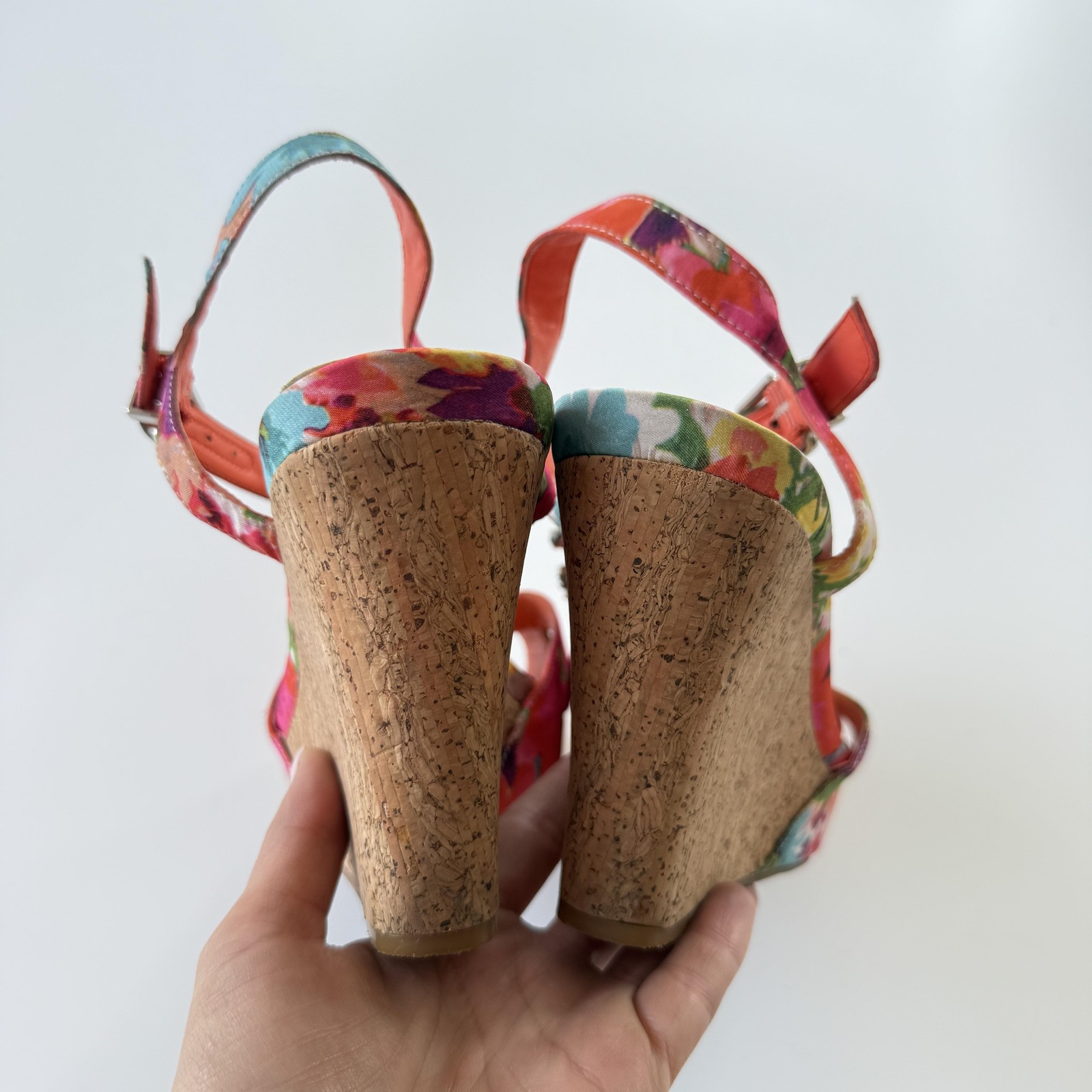 Gianni Bini Wedge Sandals Womens Size 9 Multicolor Floral Beaded Rhinestone