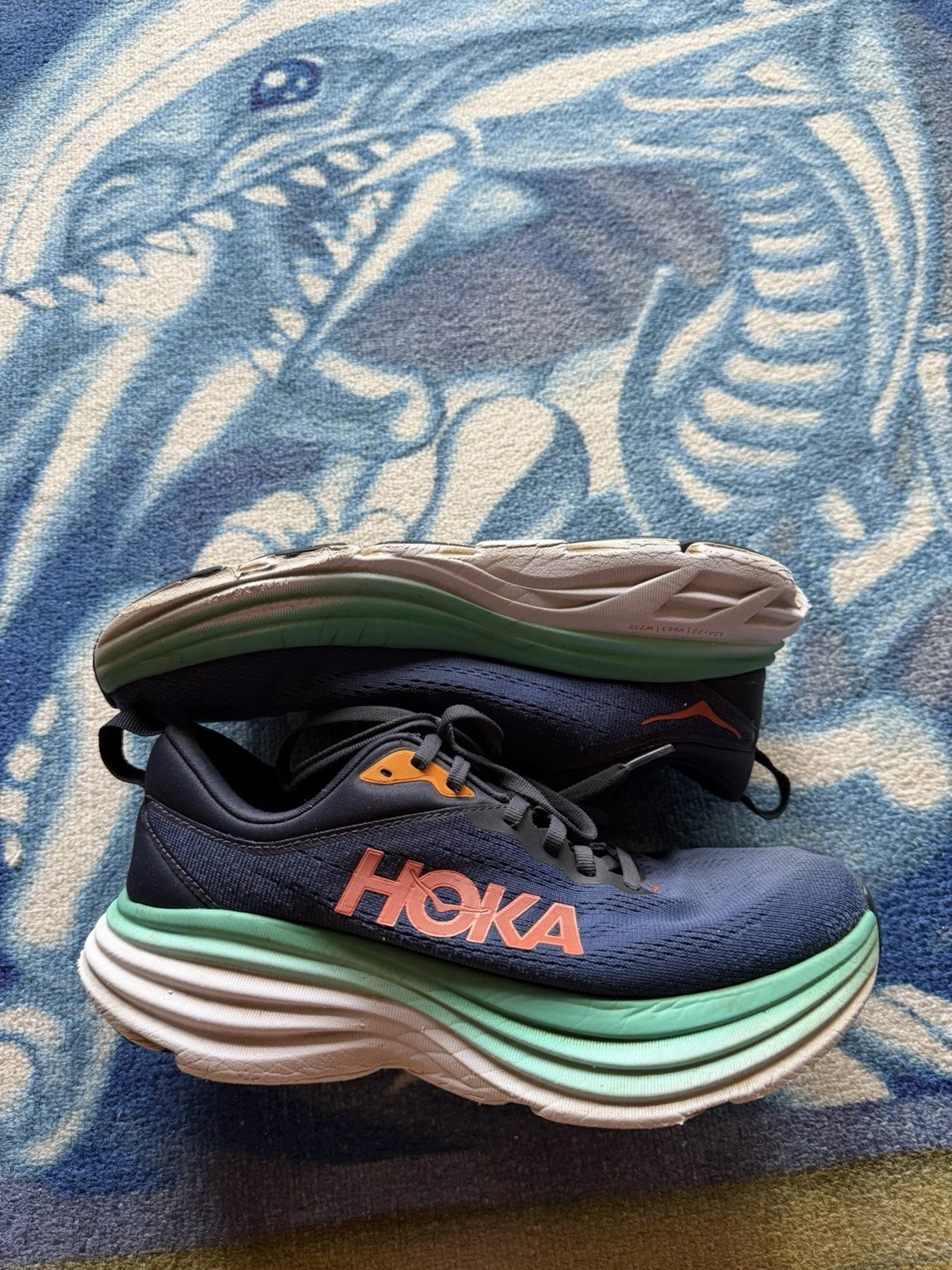 Hoka One One Bondi 8 Wide Shoes Womens 8.5 D Blue Running Cushioned Sneakers