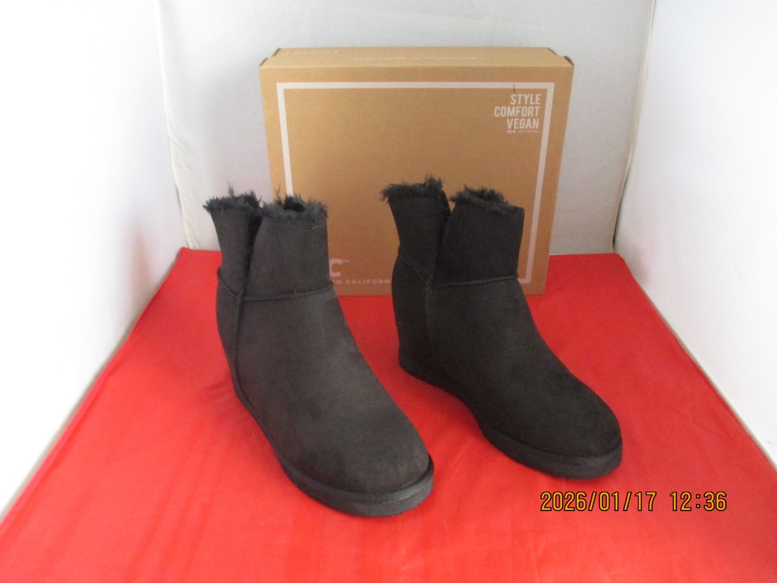 BC Undecided Vegan Suede Wedge Ankle Booties $109 – US Size 8 1/2 – Black – 1425