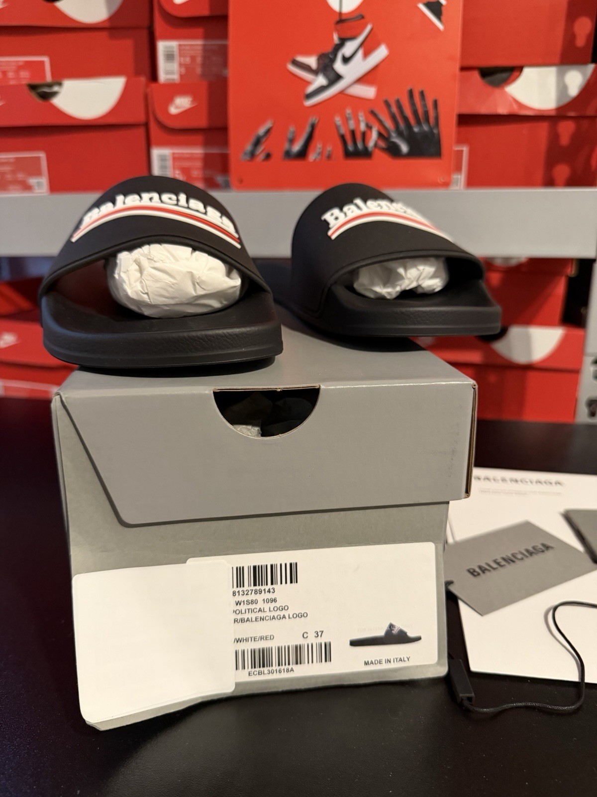 Balenciaga Pool Logo Slides Sandals Black EU 37 WIS80 1096