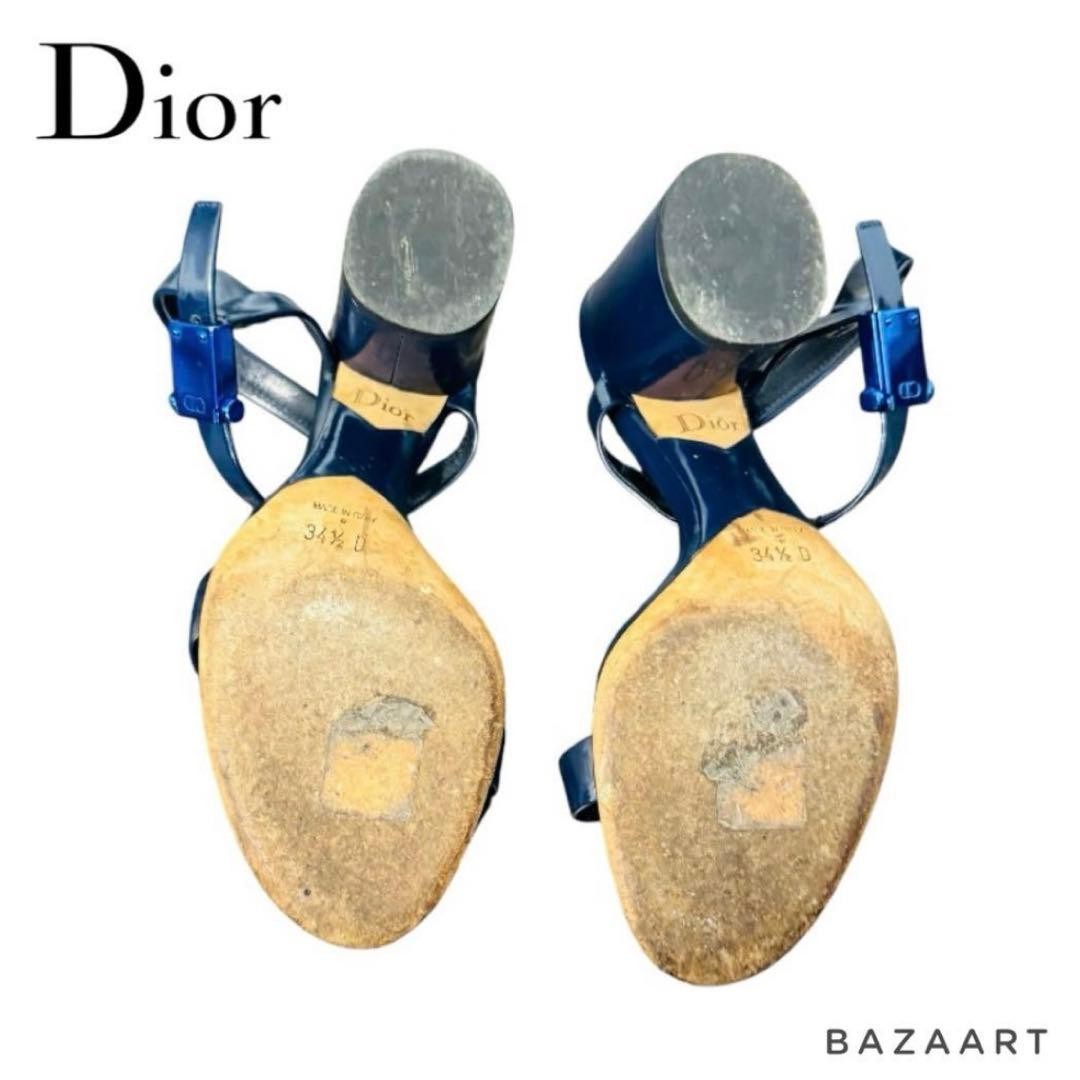 Christian Dior Sandals Navy 34.5 22cm Leather Chunky Heel Women’s Shoes