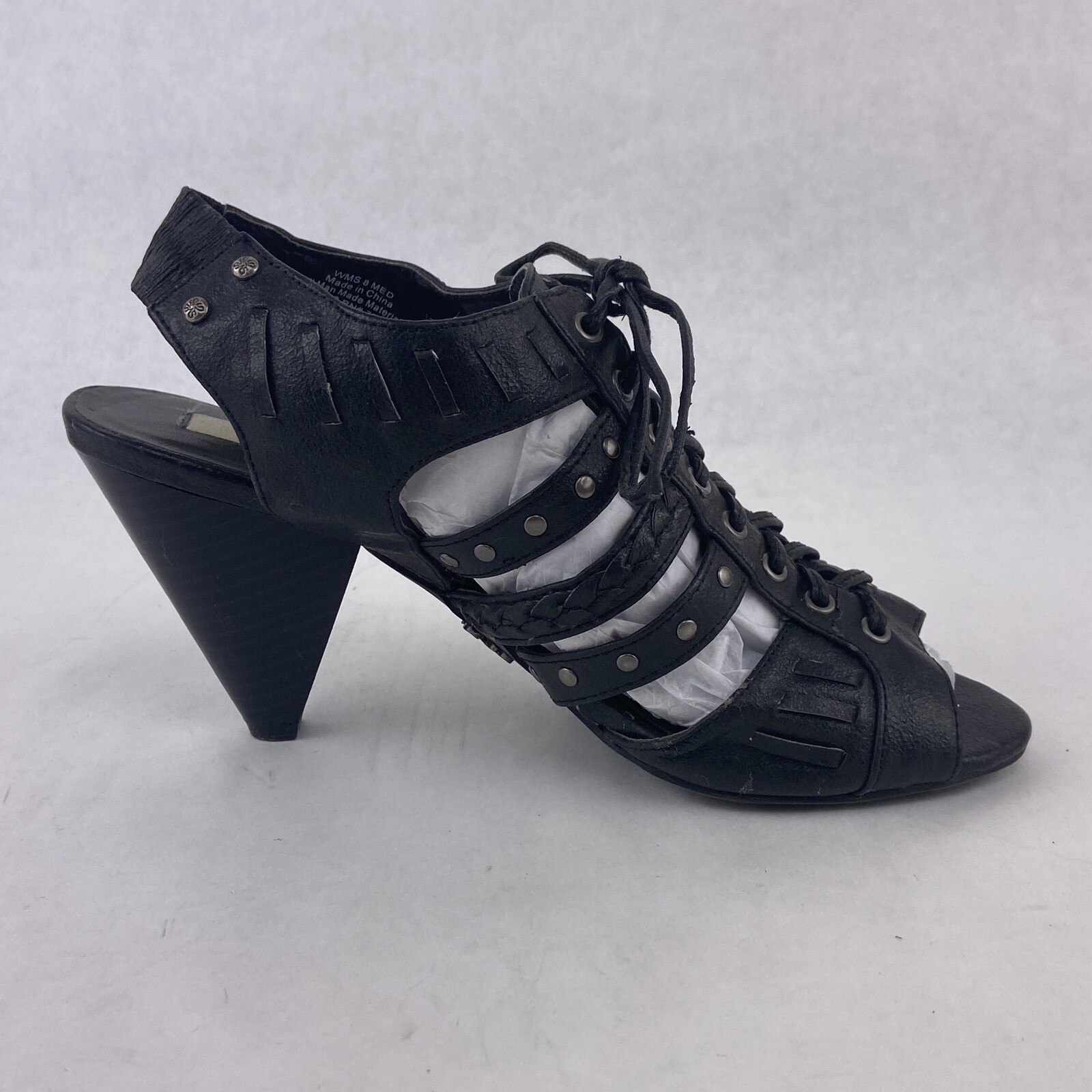 Simply Vera Wang Heels Women 8 M Black Hades Lace Up Studded Sling Back Shoes 3″