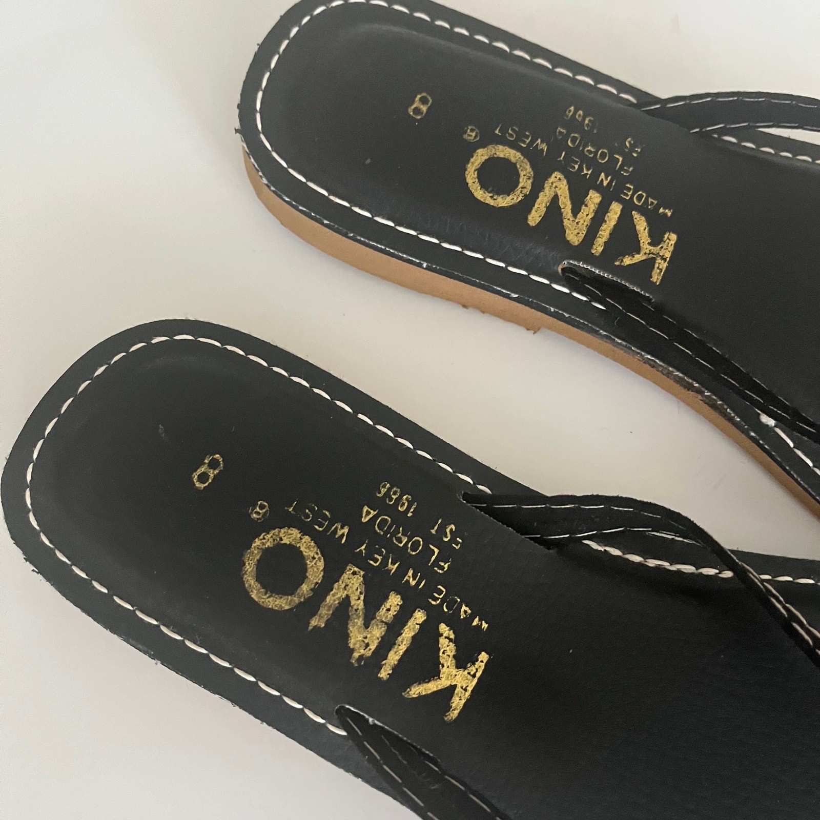 KINO Key West Leather Sandals Women’s 8 Flip Flop Black Thong Beach