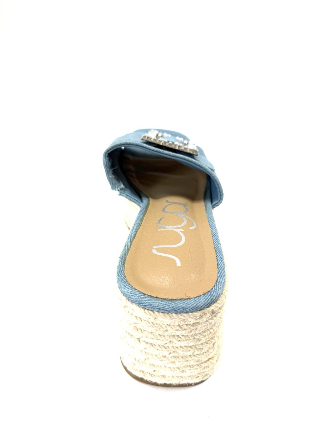 Women’s Sugar Remote Size 9 Chunky Heel Denim Sandals Rhinestone Buckle