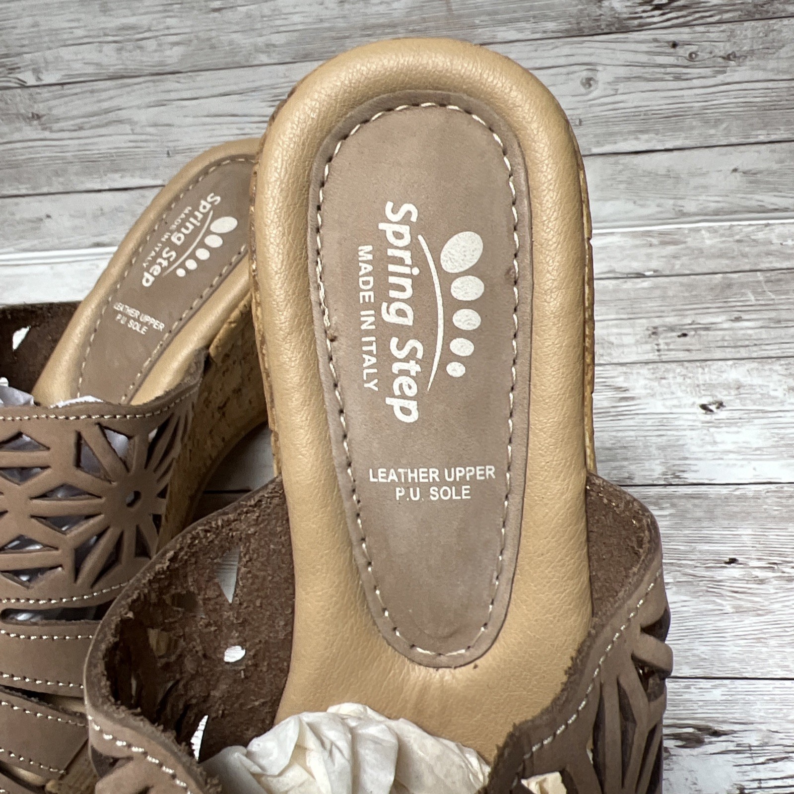 Spring Step DORA Cork Wedge Comfort Slide Sandals Women EU 36/US 6 Taupe Leather