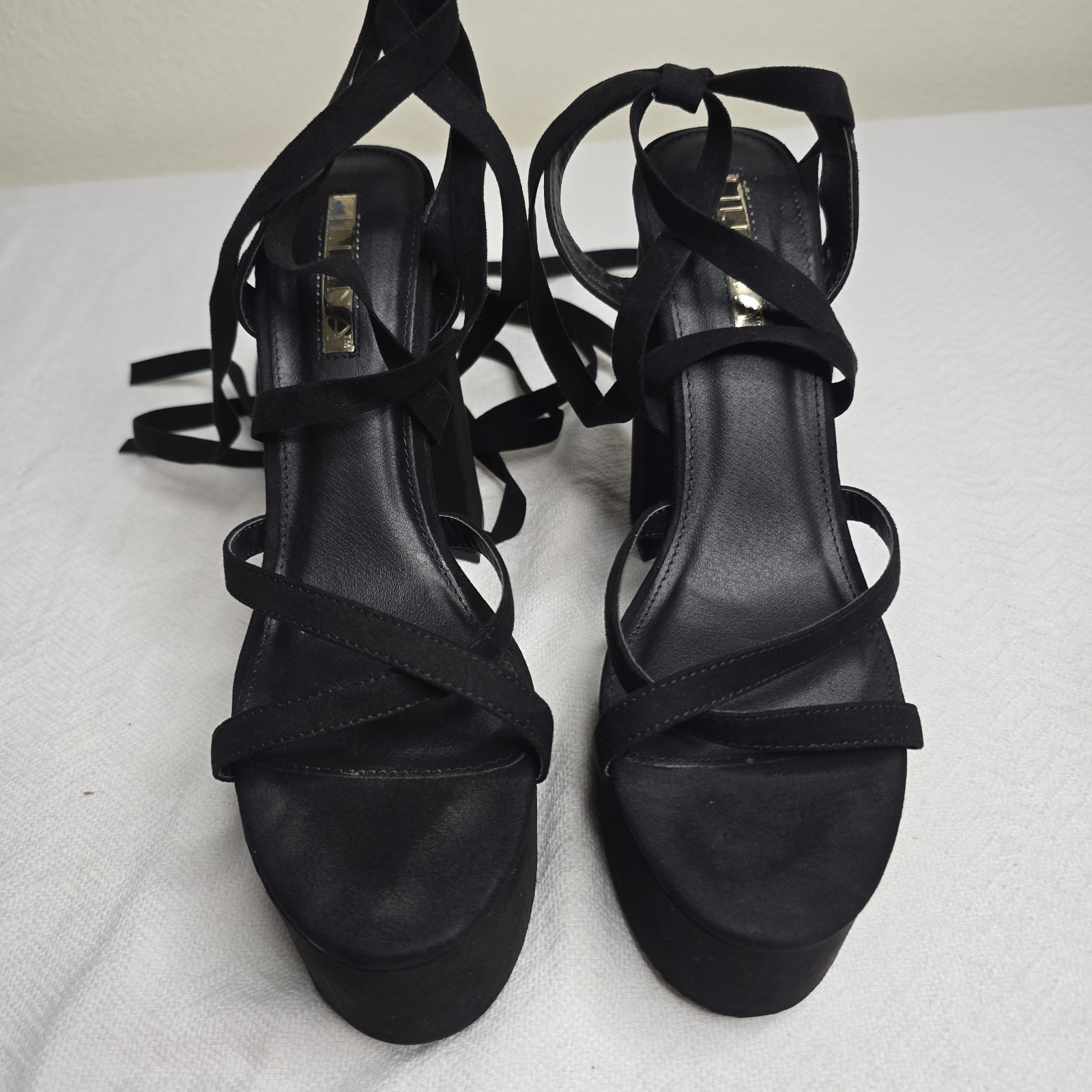 Black Platform Lace-Up Heels – Chunky Block Heel – Women’s Size 10