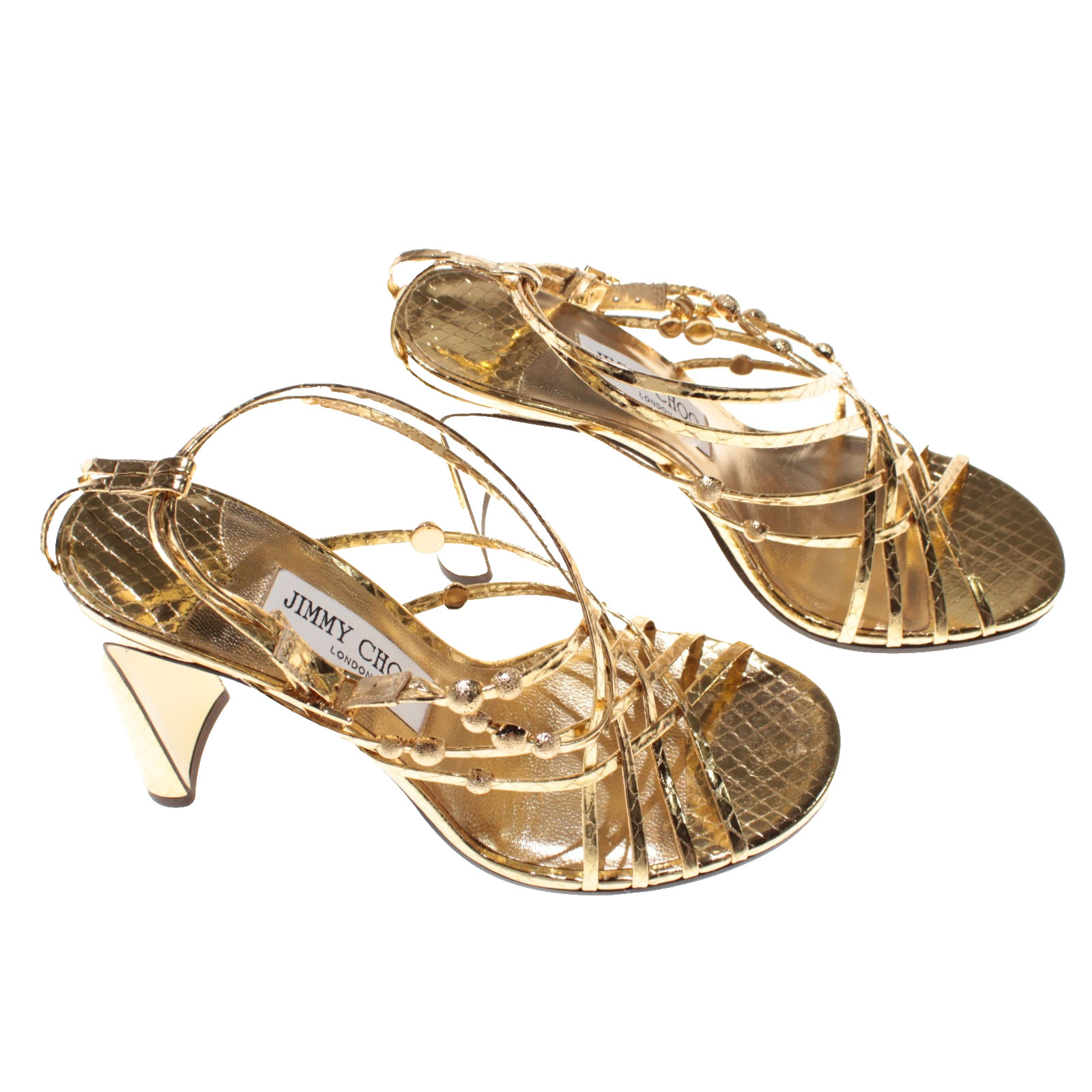 Jimmy Choo NWB Felice 95 Heeled Sandals Size 36.5 (US 6.5) in Gold Leather