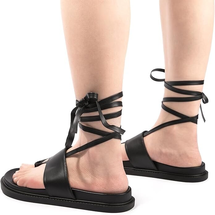 Sandals Women’s Open Toe Flat Lace Up Gladiator Black NITTI Size US 9 NEW