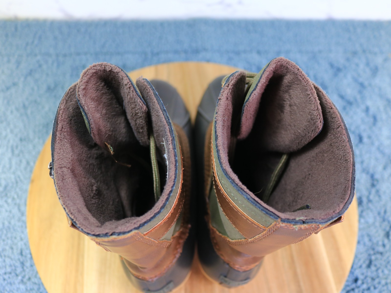 JBU Calgary Brown Green Black Lace Up Mid Calf Duck Work Rain Boot Women Sz 6.5M