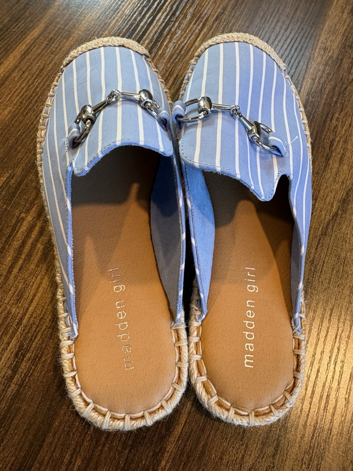 Madden Girl Women’s Size 8 Canvas Blue/White Striped Espadrille Slip-On Flats