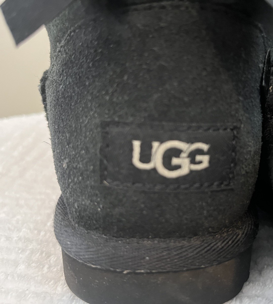 UGG Bailey Bow Black Suede Shearling Lined Mid-Calf Boots US 3