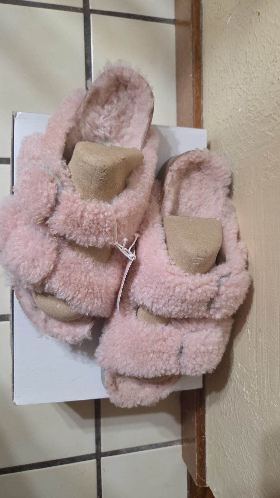 Papillio Arizona Pink Shearling Faux Fur Open Toe Slide Slippers Women 10