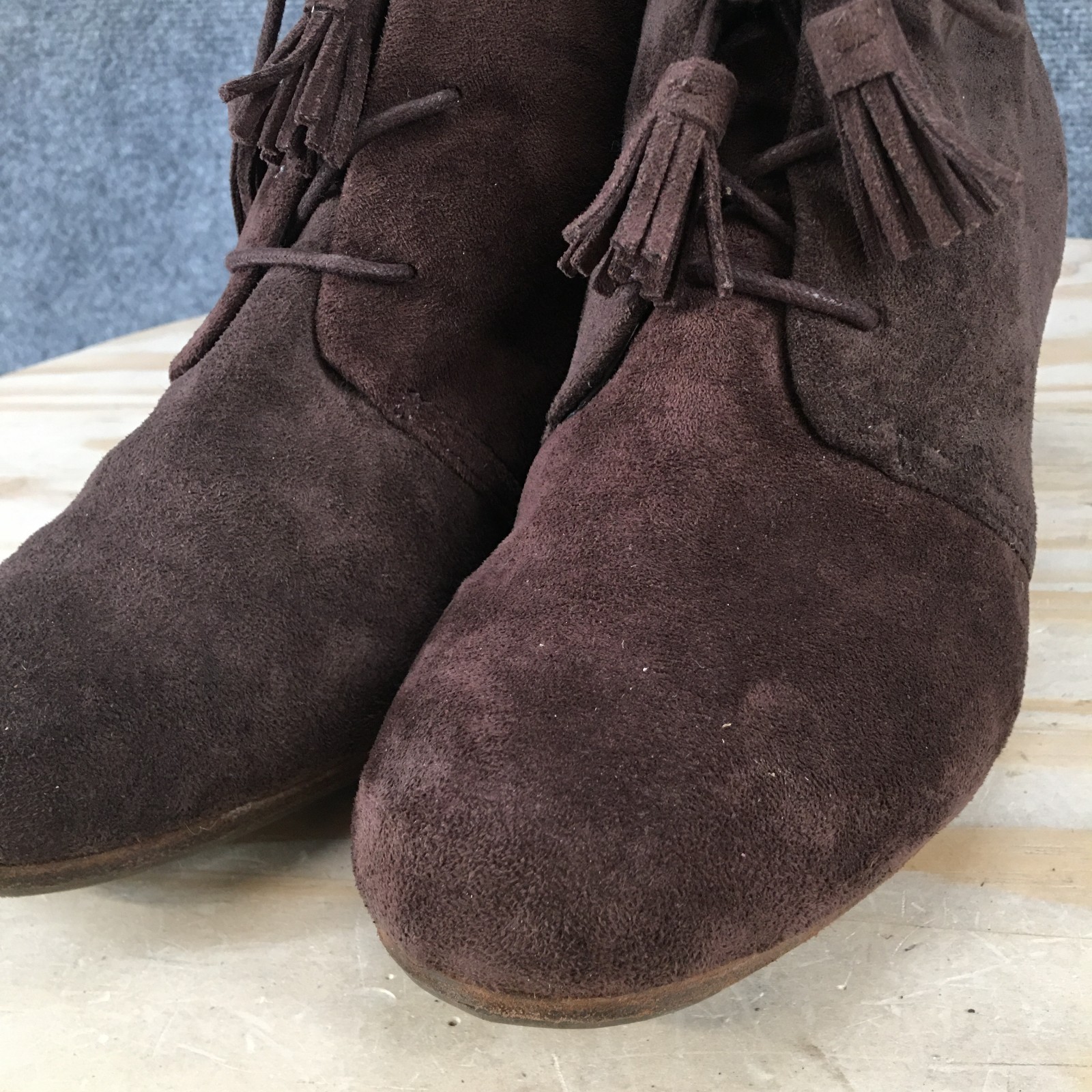 Dr. Scholl’s Boots Womens 9.5 M Dakota Ankle Bootie Brown Fabric Wedge Heels