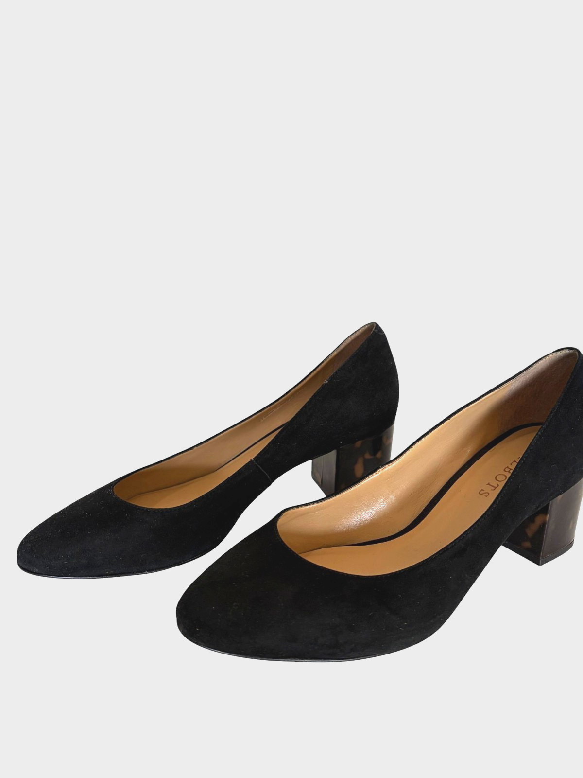Talbots Isa Black Suede Block Heel Pumps Womens Size 8.5 M Tortoise Shoes