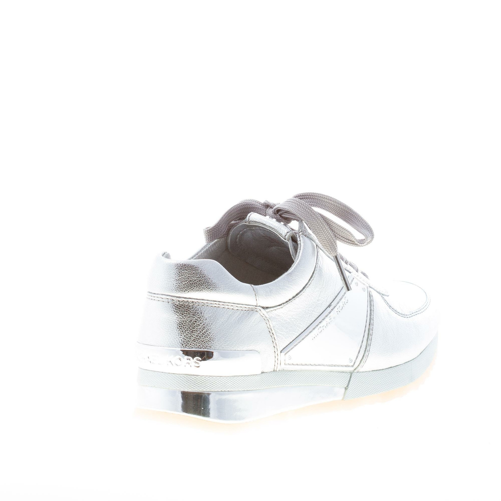 MICHAEL KORS women shoes silver metallic leather Allie Plate Wrap sneaker