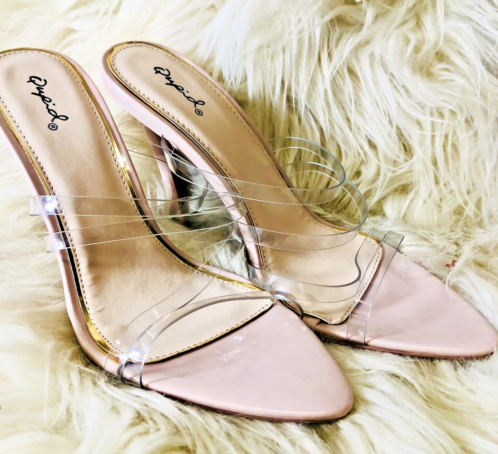 Qupid Nude Clear Strap Heels Women’s Pointed Toe Wedding Bridal Party Pumps