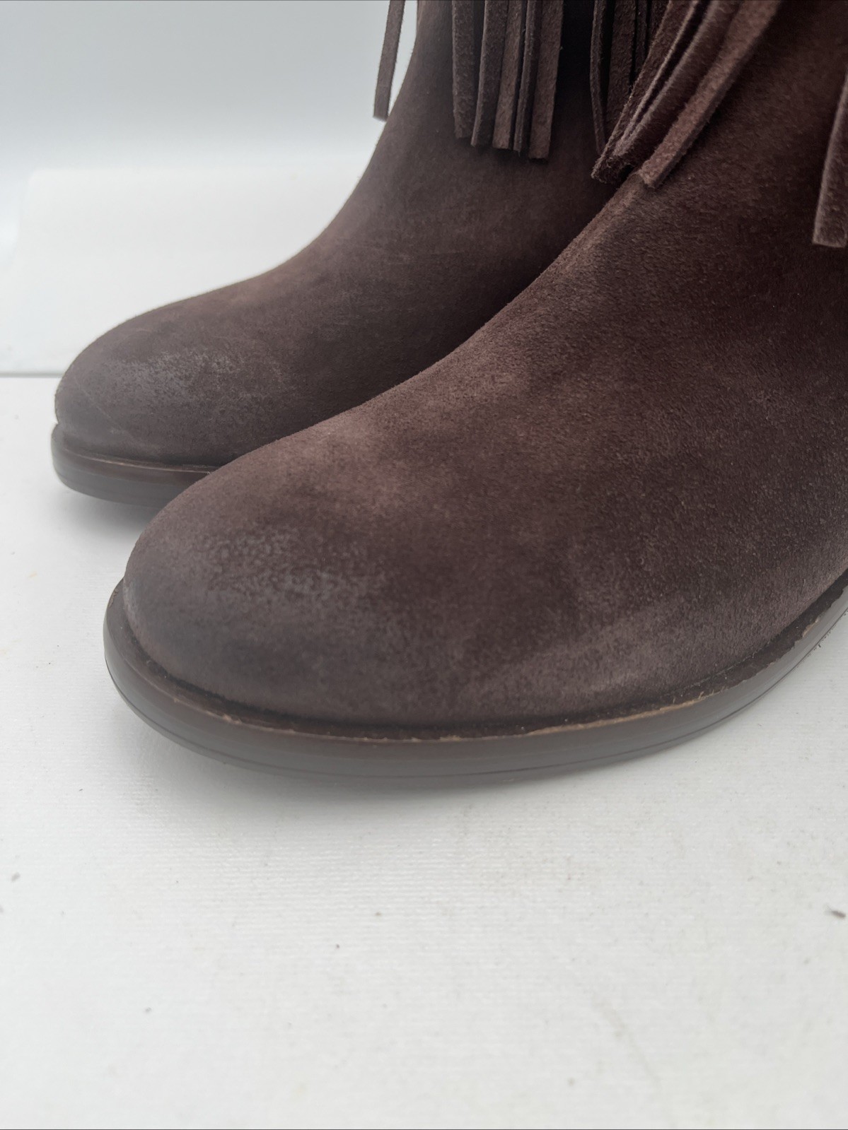 Lucky Brand Caleb Fringe Suede Boots Womens 9.5M Brown Western Bohemian Retro