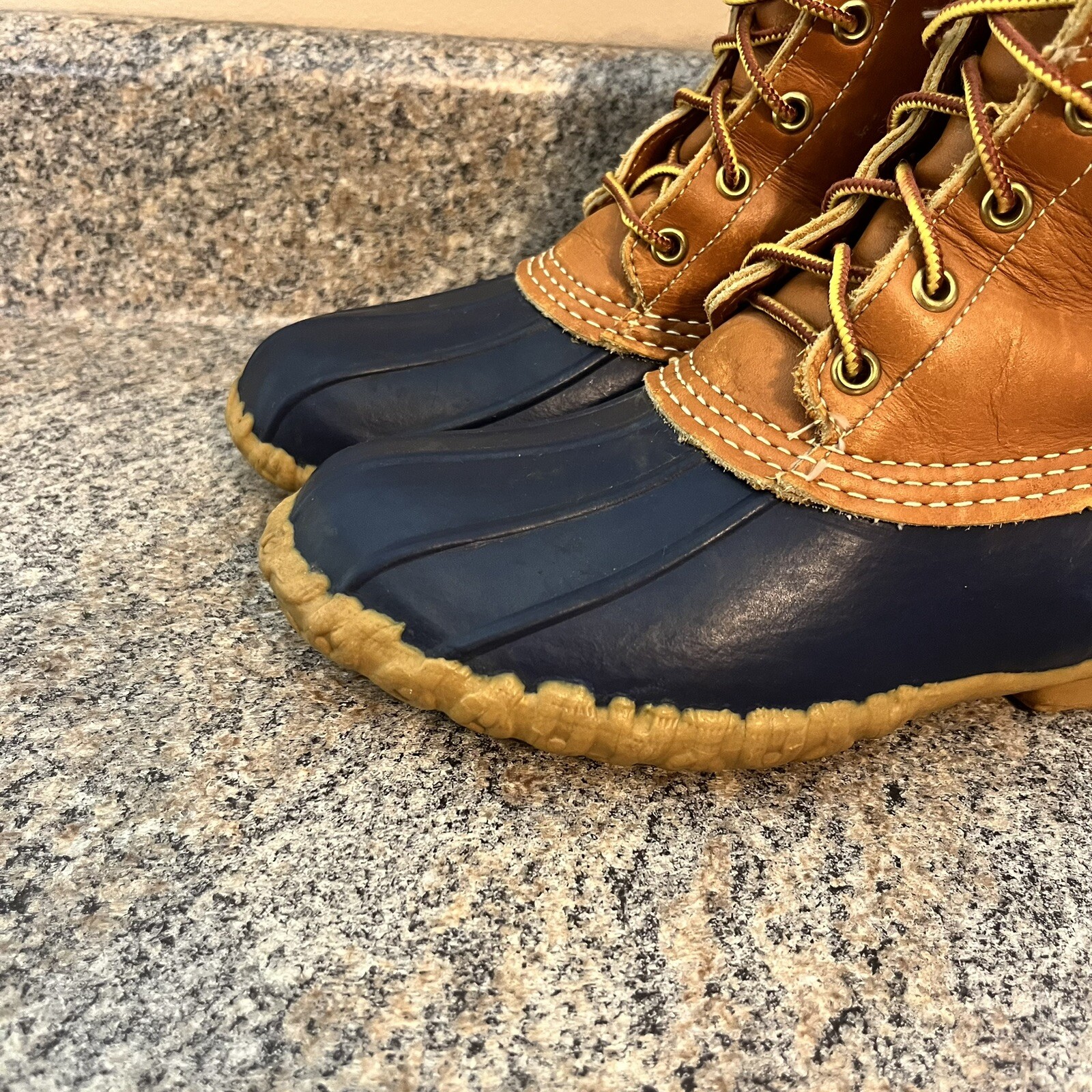 LL BEAN Duck Boots Maine Hunting Shoe Womens Size 7 Brown / Blue GUC