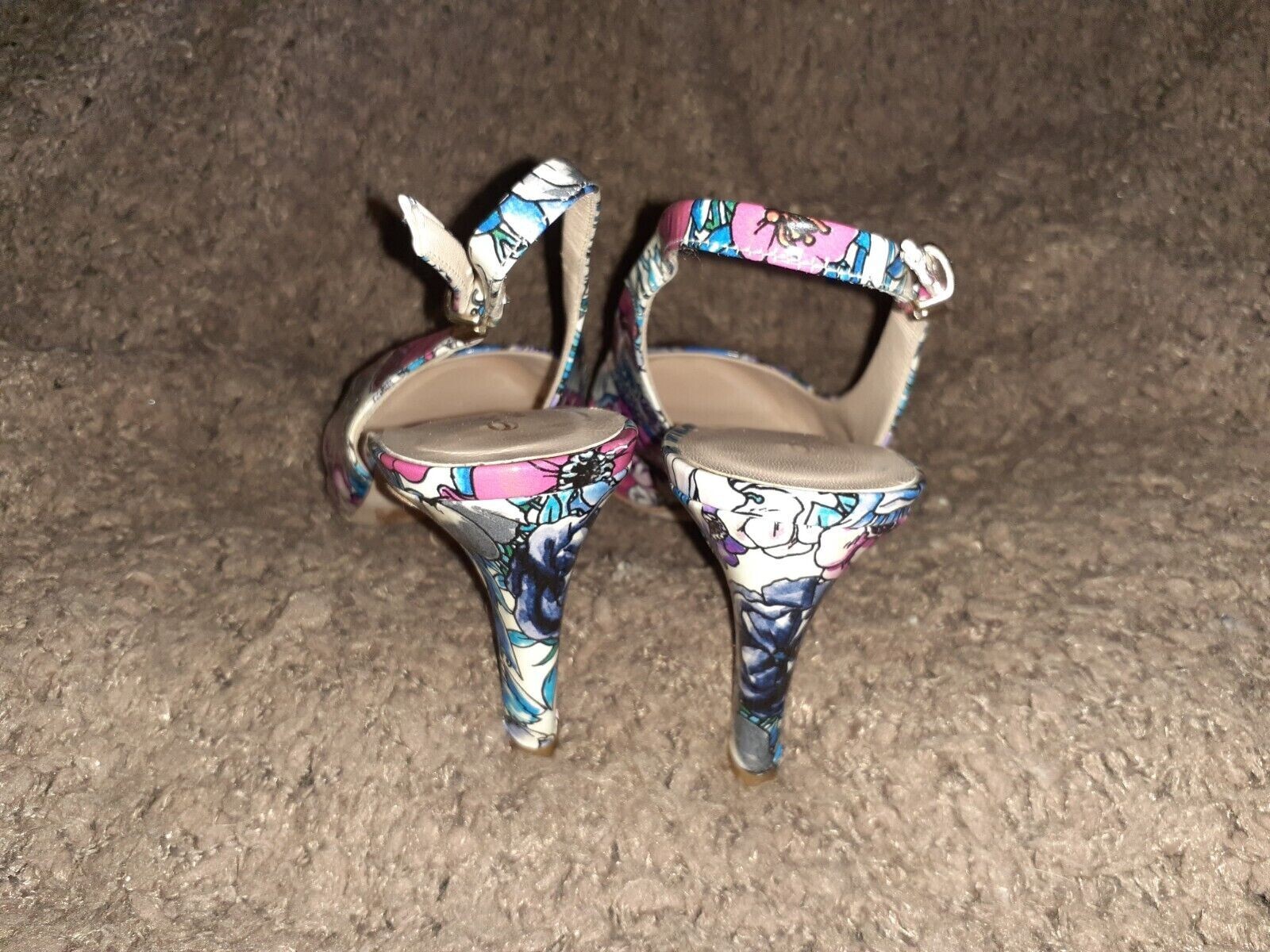 EVALUNA -Floral Print Patent Leather Slingbacks-Buckle Fasten-Sz 36-Excellent