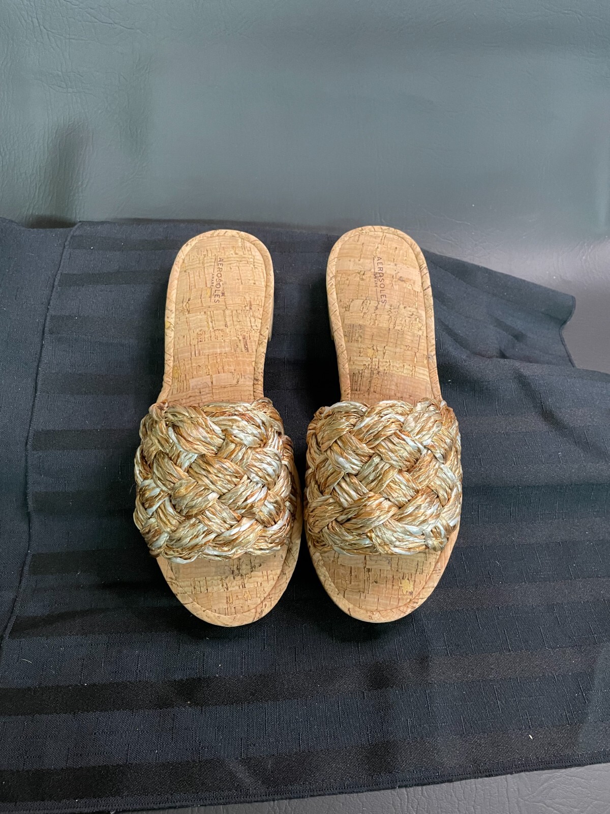 Aerosoles Womens Raffia Sandals- Jolie Metallic Silver & Gold Woven sz 8 N w/o B
