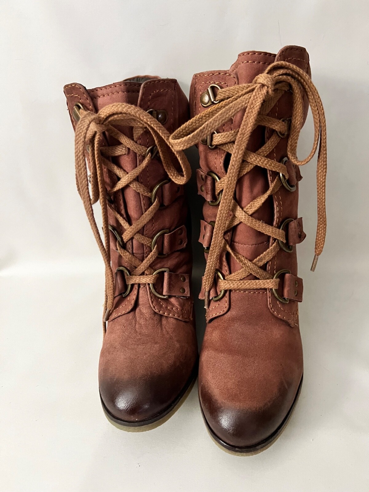 Pollini Lace Up Wedge Ankle Boots Faux Leather Crepe Sole Women’s 38 US 7.5 -8