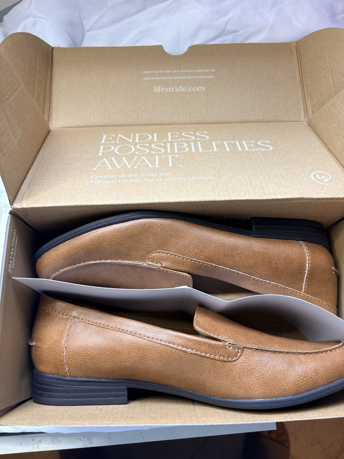 LifeStride Margot Loafers Women’s 8W Wide Tan Burnish Comfort Shoes Box