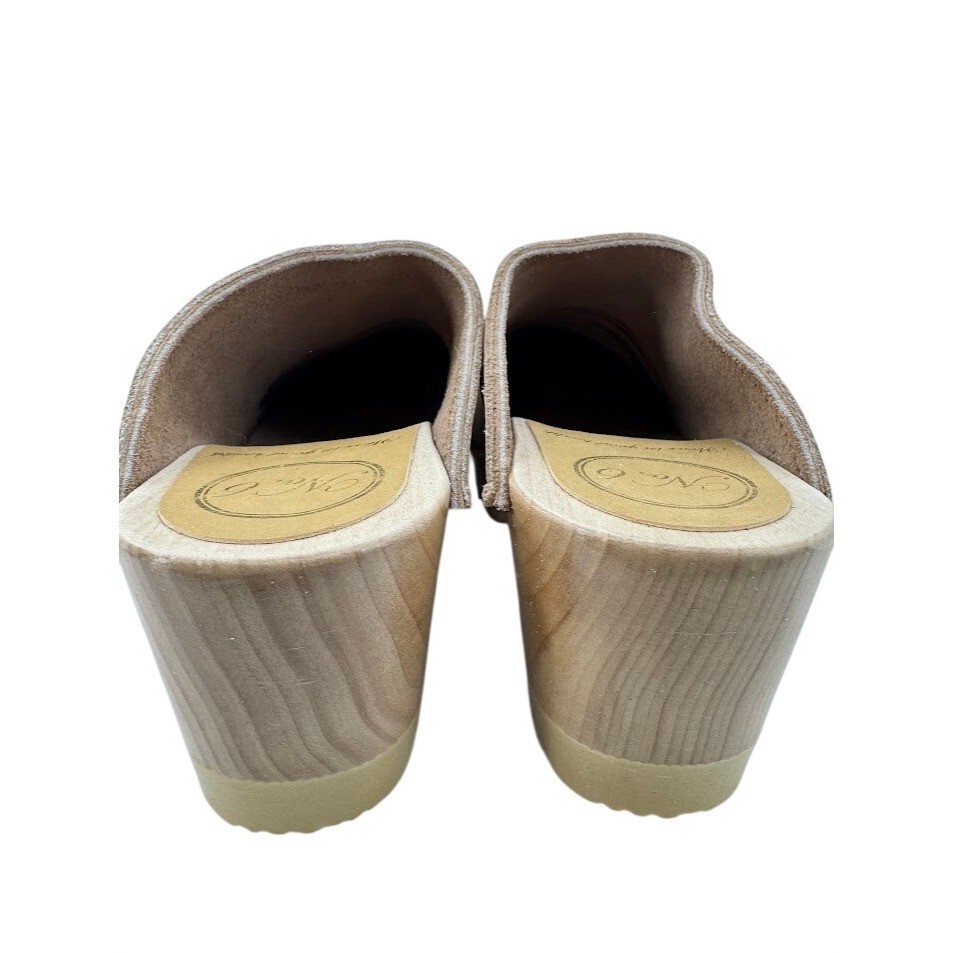 No.6 Old School Clogs Tan Suede Wood Heel Mules Sand Size 36