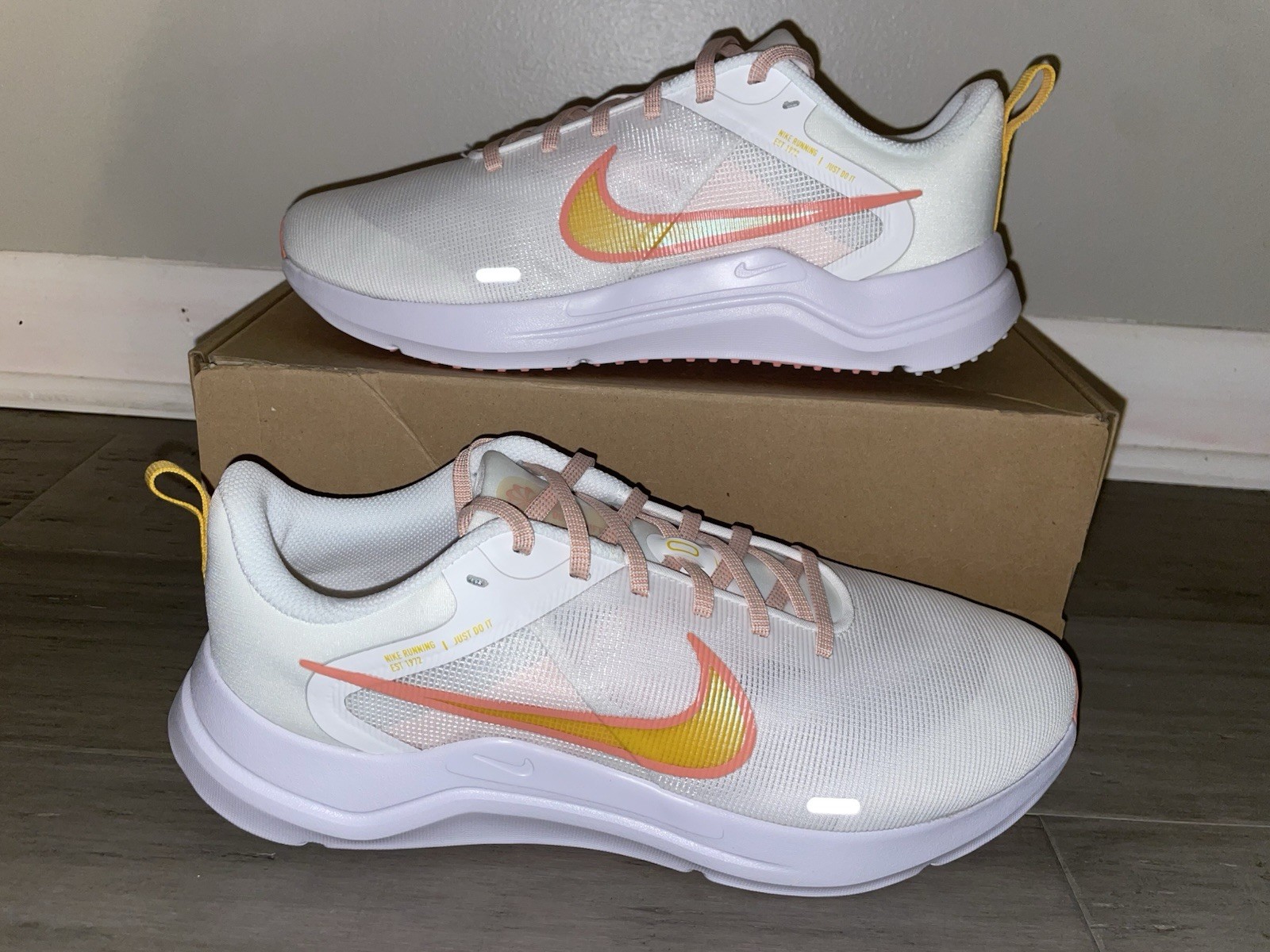 Nike Downshifter 12 Running Shoes Women Size 11 Athletic White Orange DD9294 101