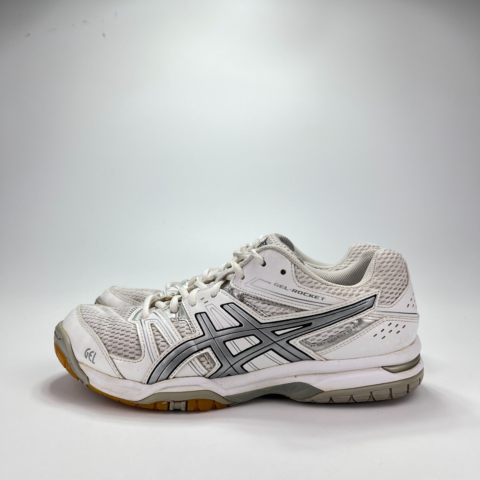 Asics Gel Rocket 7 White Silver Athletic Volleyball Tennis Shoes Women Size 8.5