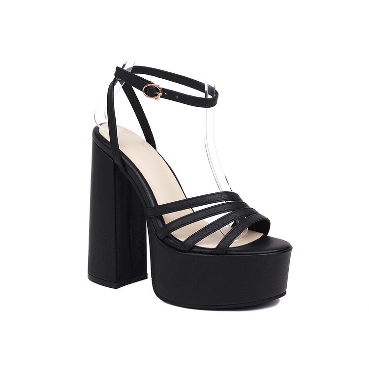 Women’s Hollow Out Sandals Ankle Strap Platform High Block Heels Open Toe Casual