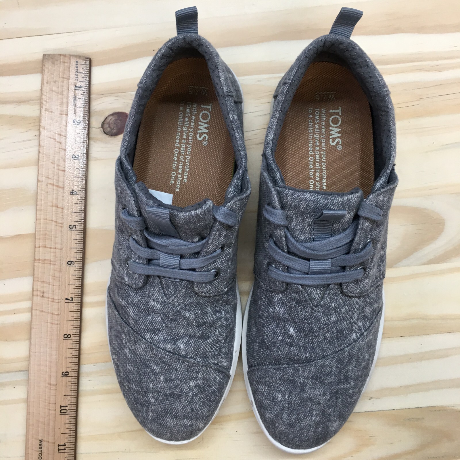 Toms Del Rey Shoes Womens 7.5 Casual Sneakers Walking Gra Fabric Lace Up Comfort