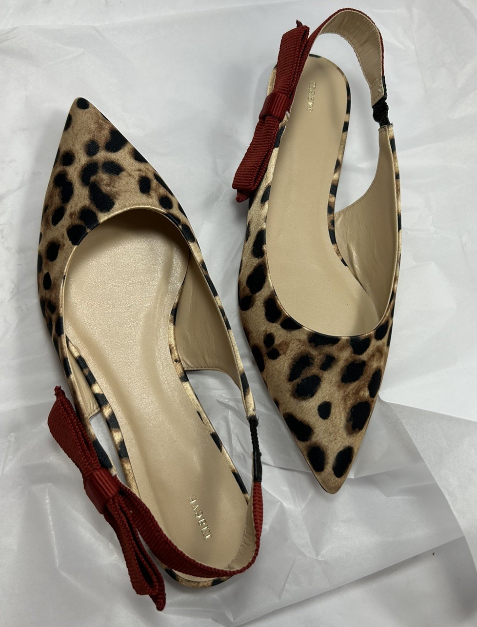 Anthropologie Maeve Side Bow Slingback Flats Women’s 7.5 Animal Satin Pointed