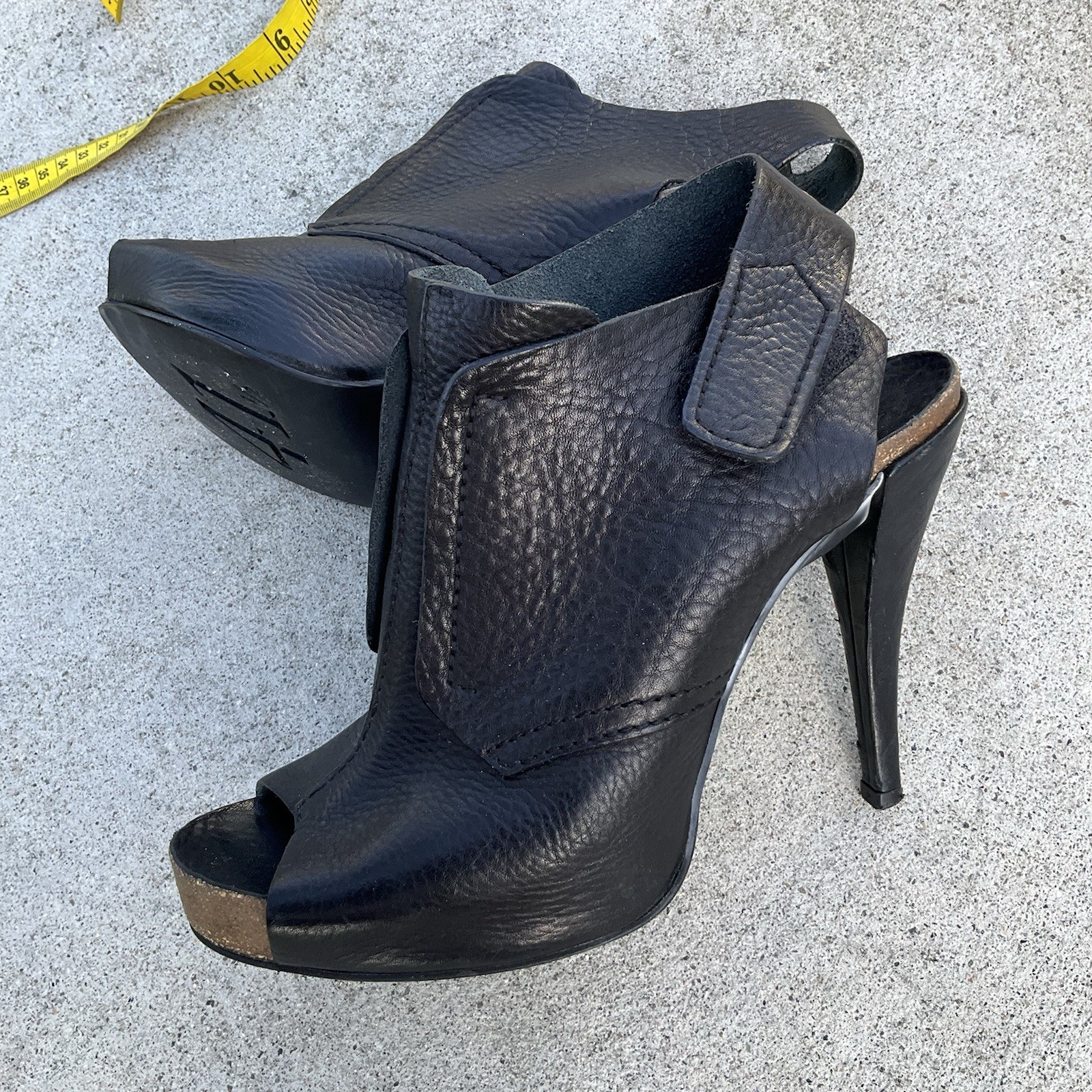 Pedro Garcia Black Pebbled Leather Peep Toe Platform Ankle Boots Spain 41