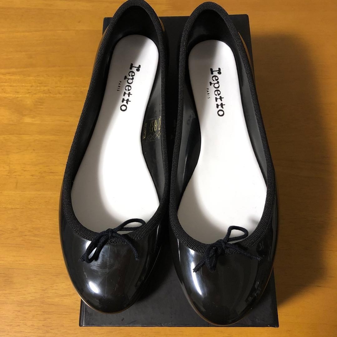 Repetto Cendrillon Black PVC Ballet Flats Bow FR38 EU38 24.0cm Rare