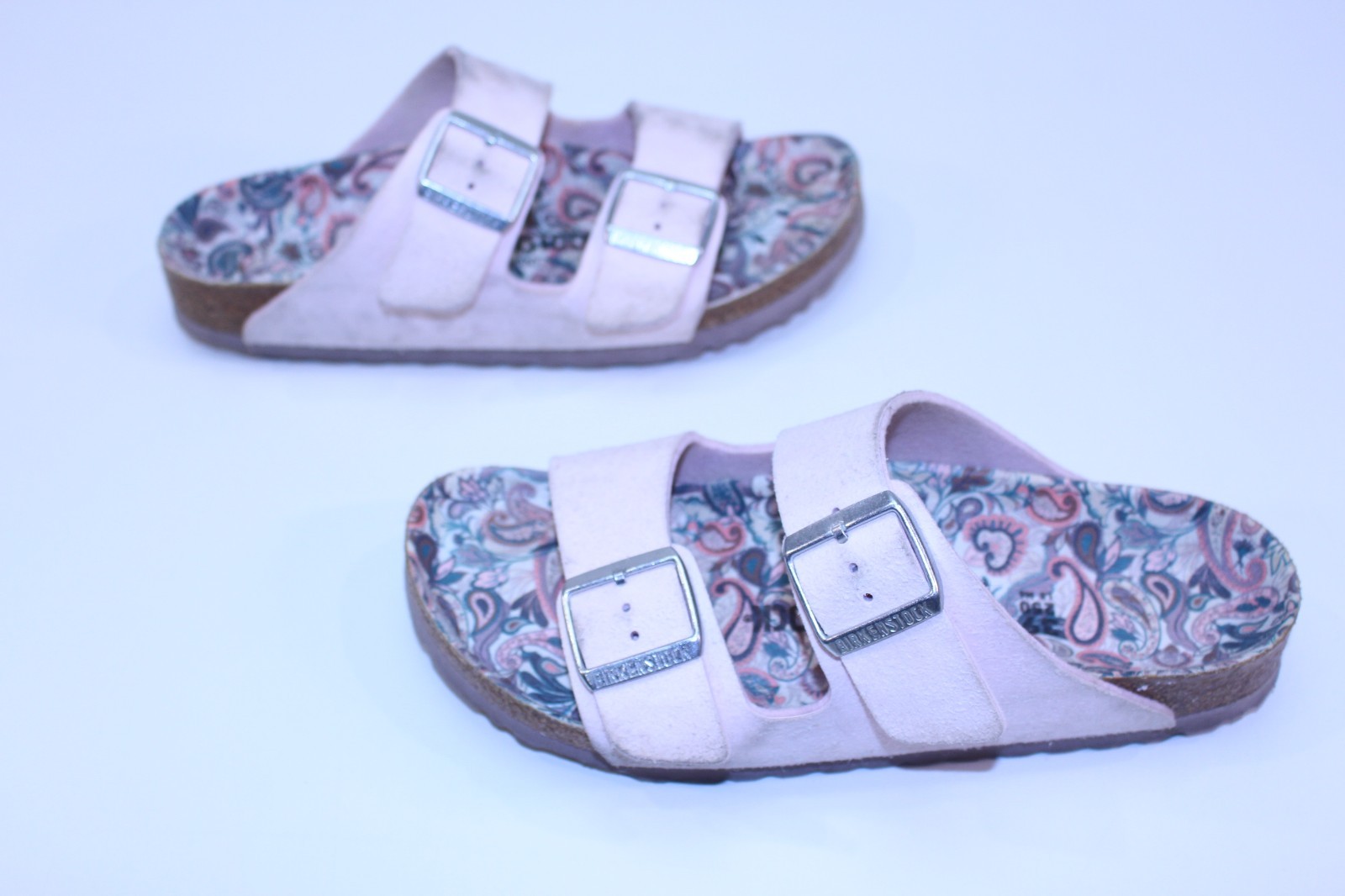 Women Birkenstock 39 Sandals Slip-On Shoes Germany Slides L8 M6 Paisley Pink GUC