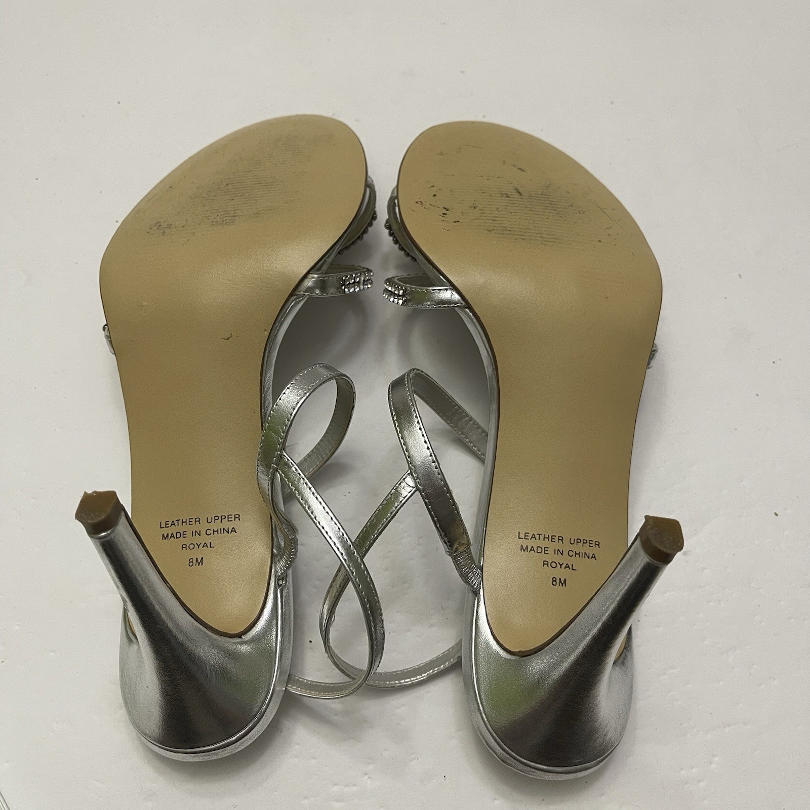 VALERIE STEVENS Royal Silver Rhinestone Sandal Sz 8 Strappy Heel Wedding Holiday
