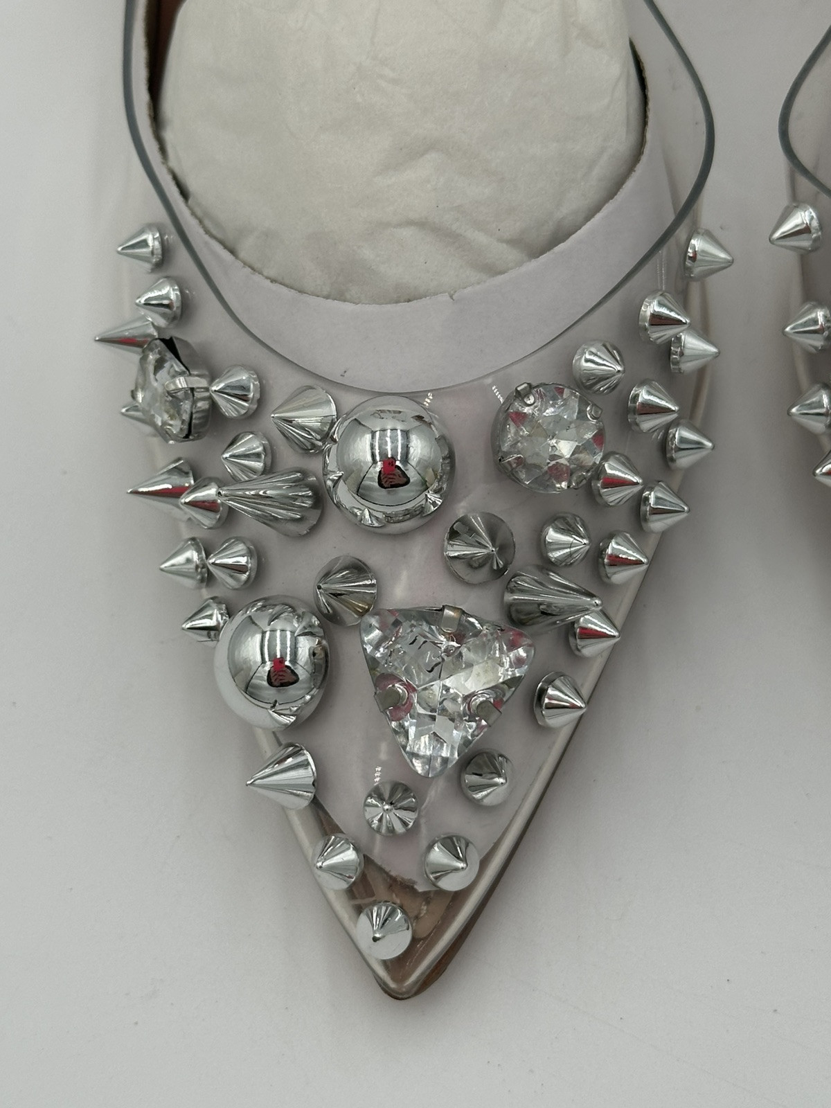 New Steve Madden Aware Clear Spike And Jeweled Heels Womens 5.5