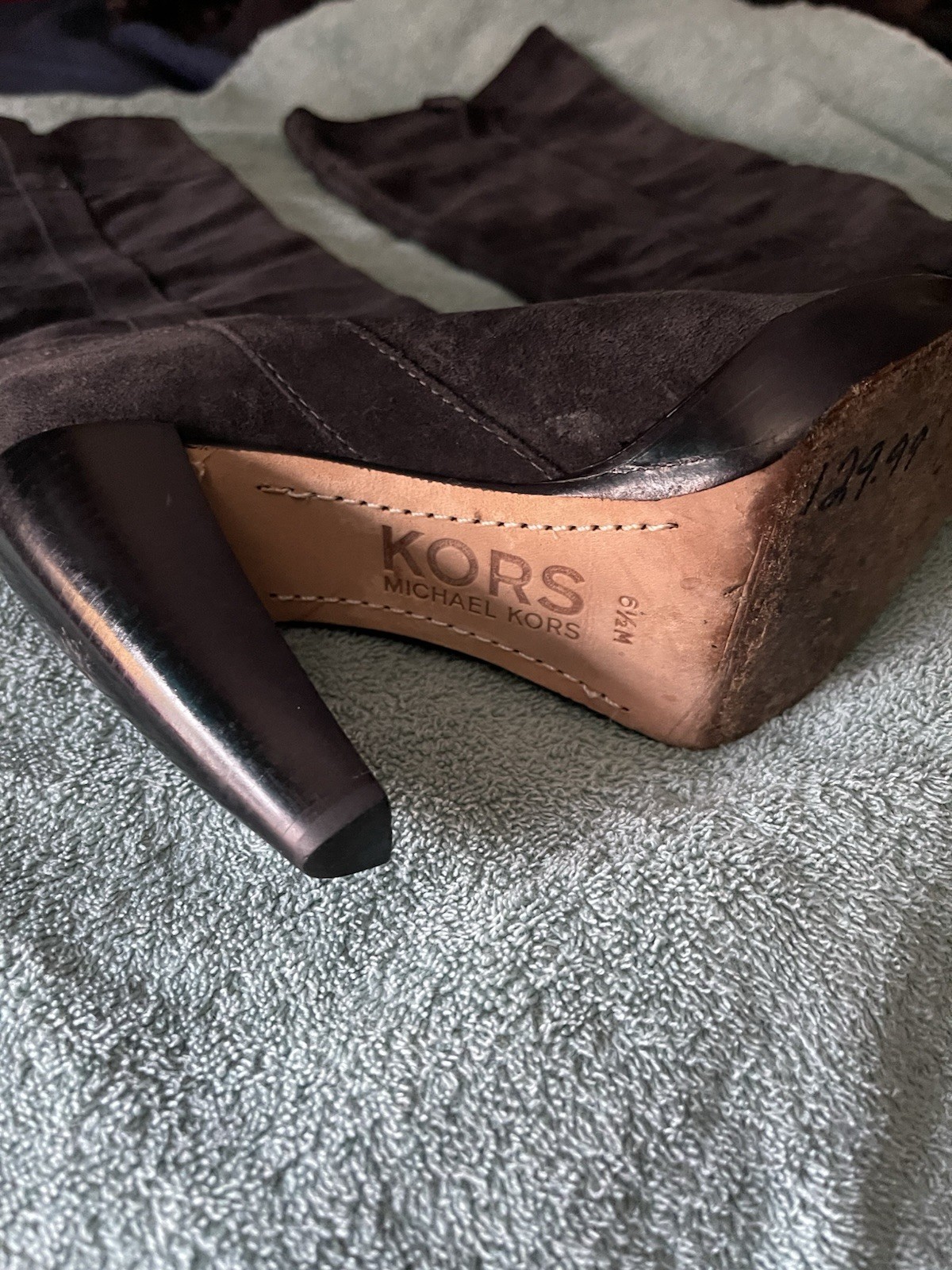 Michael Kors Black Suede Knee High Platform Pull-On Cone Heel Boots 6.5
