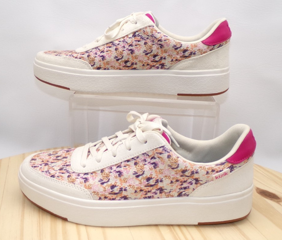 Kizik Prague Floral Shoes Unisex Beige Pink Size M 8.5 W 10 Slip On Low Top