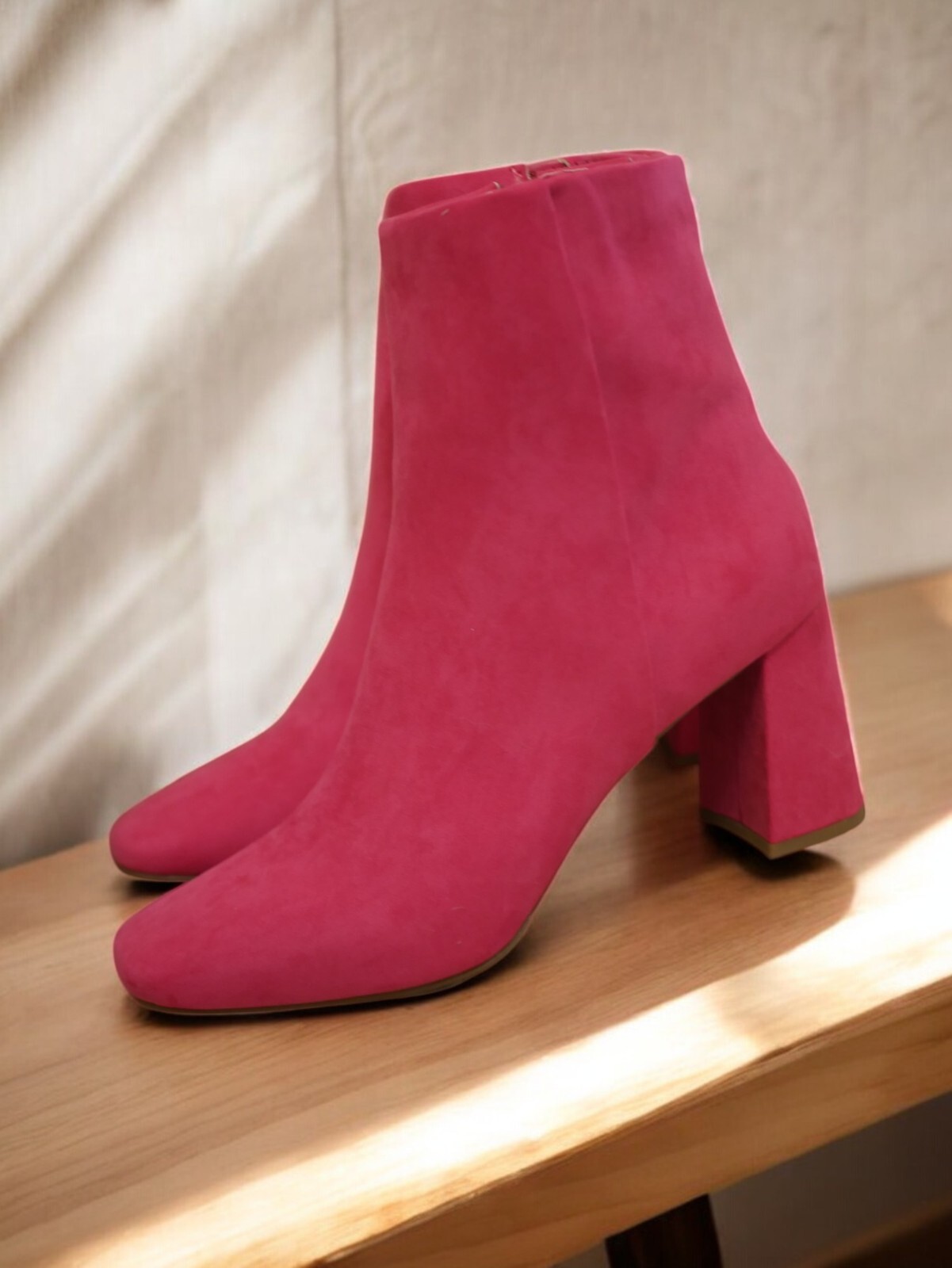 NEW JORYA WOMEN’S FASHION ANKLE BOOT FUCHSIA PINK ZIPPER SUEDE SIZE 8.5