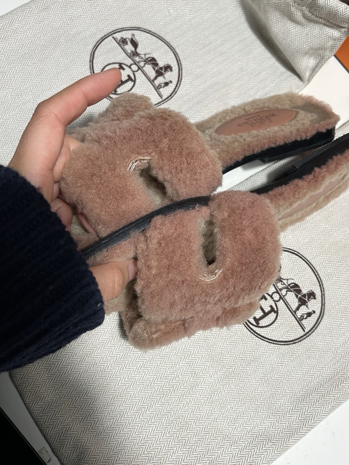 Hermes Teddy Shearling Fur Oran Sandals Size 36 With Box And Bags